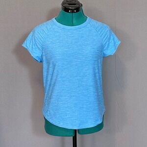 Title Nine Buttah LT Blue Heather Raglan Short Sleeve Active Tee Shirt 431001 S